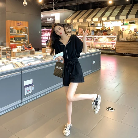 Light eyes support domestic products small casual sports one-piece wide-leg shorts suit women's summer new net red foreign style fried street jumpsuit gray S Light eyes support domestic products small casual sports one-piece wide-leg shorts suit women's summer new net red foreign style fried street jumpsuit gray S