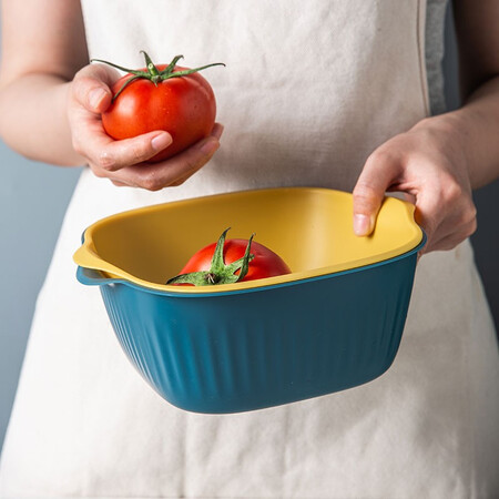 Porcelain soul Nordic fruit plate/fruit basket double drain basket fruit basket vegetable sink kitchen water filter basket large capacity vegetable sink household fruit plate basin for vegetable washing small blue Porcelain soul Nordic fruit plate/fruit basket double drain basket fruit basket vegetable sink kitchen water filter basket large capacity vegetable sink household fruit plate basin for vegetable washing small blue