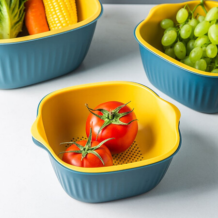 Porcelain soul Nordic fruit plate/fruit basket double drain basket fruit basket vegetable sink kitchen water filter basket large capacity vegetable sink household fruit plate basin for vegetable washing small blue Porcelain soul Nordic fruit plate/fruit basket double drain basket fruit basket vegetable sink kitchen water filter basket large capacity vegetable sink household fruit plate basin for vegetable washing small blue