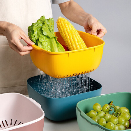 Porcelain soul Nordic fruit plate/fruit basket double drain basket fruit basket vegetable sink kitchen water filter basket large capacity vegetable sink household fruit plate basin for vegetable washing small blue Porcelain soul Nordic fruit plate/fruit basket double drain basket fruit basket vegetable sink kitchen water filter basket large capacity vegetable sink household fruit plate basin for vegetable washing small blue