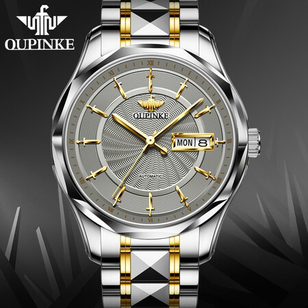 Swiss famous watch Europin watches men's automatic mechanical watch men's high-end waterproof luminous dual calendar watch simple business brand national watch Valentine's Day gift for father and husband Swiss-Golden Grey Surface Swiss famous watch Europin watches men's automatic mechanical watch men's high-end waterproof luminous dual calendar watch simple business brand national watch Valentine's Day gift for father and husband Swiss-Golden Grey Surface