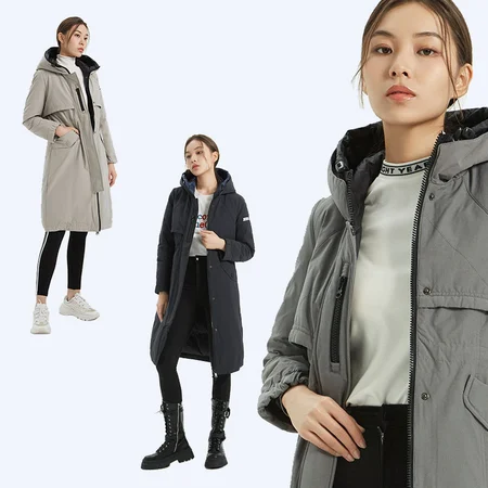 Jieao down jacket women's long windbreaker cotton sense winter coat coat hooded ladies down jacket 7981308 2393#blue 170/L Jieao down jacket women's long windbreaker cotton sense winter coat coat hooded ladies down jacket 7981308 2393#blue 170/L