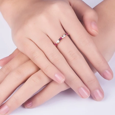 Hi Diamond Ruby Ring Female 18K Rose Gold Row Ring Simple Group Inlaid Gem Bar Ring Fashion Color Treasure Ring Female Ring Gift 18K Rose Gold Ruby 7 Points + 5 Points Diamond Hi Diamond Ruby Ring Female 18K Rose Gold Row Ring Simple Group Inlaid Gem Bar Ring Fashion Color Treasure Ring Female Ring Gift 18K Rose Gold Ruby 7 Points + 5 Points Diamond