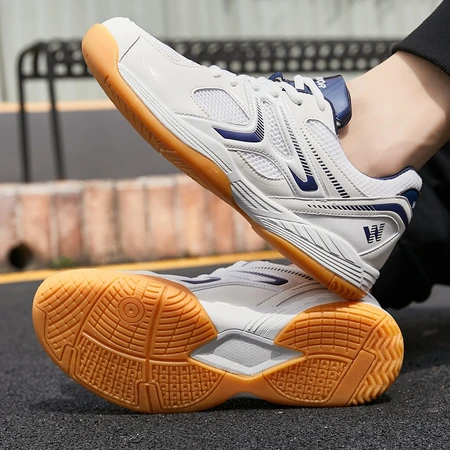 Pull back sports sneakers low top thick bottom non-slip table tennis shoes breathable mesh shoes men and women couple shoes shock-absorbing floor table tennis shoes suitable for both indoor and outdoor 103HC white/dark blue 43/standard size Pull back sports sneakers low top thick bottom non-slip table tennis shoes breathable mesh shoes men and women couple shoes shock-absorbing floor table tennis shoes suitable for both indoor and outdoor 103HC white/dark blue 43/standard size