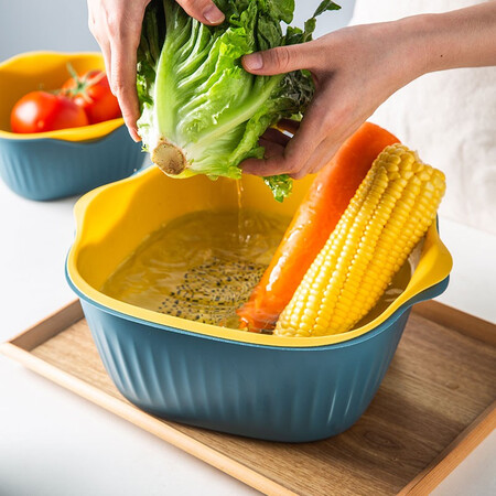 Porcelain soul Nordic fruit plate/fruit basket double drain basket fruit basket vegetable sink kitchen water filter basket large capacity vegetable sink household fruit plate basin for vegetable washing small blue Porcelain soul Nordic fruit plate/fruit basket double drain basket fruit basket vegetable sink kitchen water filter basket large capacity vegetable sink household fruit plate basin for vegetable washing small blue