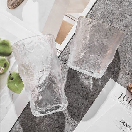Huixun glacier pattern glass household high-value water cup women's juice cup ins wind ice cup coffee mug beer mug high style 2 packs Huixun glacier pattern glass household high-value water cup women's juice cup ins wind ice cup coffee mug beer mug high style 2 packs