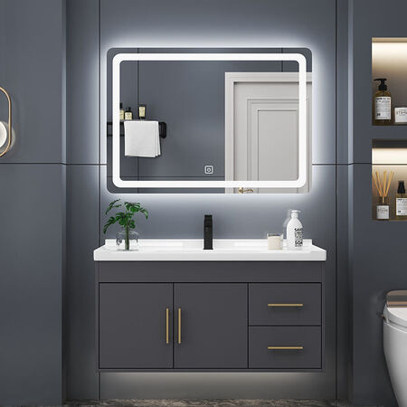 Yanfeng modern light luxury smart mirror ceramic integrated basin cabinet bathroom cabinet combination bathroom hotel wind vanity sink small apartment washbasin cabinet iron gray 0.8m ceramic basin + ordinary mirror cabinet with installation Yanfeng modern light luxury smart mirror ceramic integrated basin cabinet bathroom cabinet combination bathroom hotel wind vanity sink small apartment washbasin cabinet iron gray 0.8m ceramic basin + ordinary mirror cabinet with installation