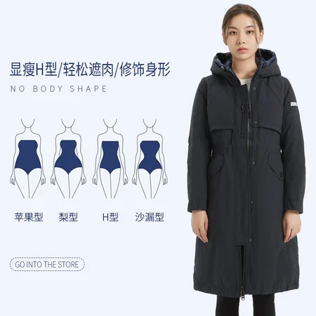 Jieao down jacket women's long windbreaker cotton sense winter coat coat hooded ladies down jacket 7981308 2393#blue 170/L Jieao down jacket women's long windbreaker cotton sense winter coat coat hooded ladies down jacket 7981308 2393#blue 170/L