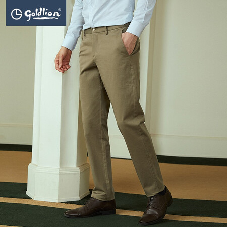 Goldlion 2021 autumn and winter casual pants men's long-staple cotton micro-elastic non-iron easy-care straight-leg slim-fit men's business casual trousers Slim-fit-khaki-69 32 Goldlion 2021 autumn and winter casual pants men's long-staple cotton micro-elastic non-iron easy-care straight-leg slim-fit men's business casual trousers Slim-fit-khaki-69 32