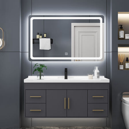 Yanfeng modern light luxury smart mirror ceramic integrated basin cabinet bathroom cabinet combination bathroom hotel wind vanity sink small apartment washbasin cabinet iron gray 0.8m ceramic basin + ordinary mirror cabinet with installation Yanfeng modern light luxury smart mirror ceramic integrated basin cabinet bathroom cabinet combination bathroom hotel wind vanity sink small apartment washbasin cabinet iron gray 0.8m ceramic basin + ordinary mirror cabinet with installation