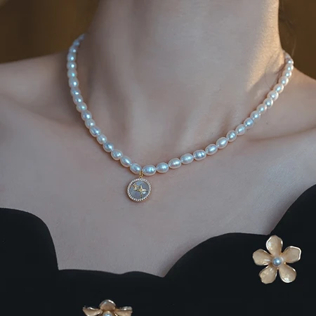 Edel baroque freshwater pearl necklace female opal star pendant design French elegant high-end temperament necklace birthday gift for wife and girlfriend A3Y305 twin star pearl necklace Edel baroque freshwater pearl necklace female opal star pendant design French elegant high-end temperament necklace birthday gift for wife and girlfriend A3Y305 twin star pearl necklace