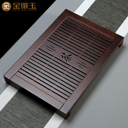 Gold inlaid jade tea tray tea tray household solid wood drawer type water storage and drainage tea table kung fu tea set 49*34*5.5cm big tea edge elegant black tea tray Gold inlaid jade tea tray tea tray household solid wood drawer type water storage and drainage tea table kung fu tea set 49*34*5.5cm big tea edge elegant black tea tray