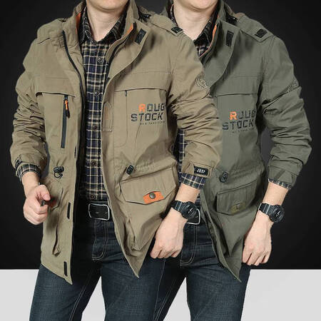 Hengyuanxiang factory thin jacket loose jacket tooling mid-length outdoor windbreaker large size men's business casual jacket jacket army green plus velvet 086 plus velvet 5XL about 195-210 catties Hengyuanxiang factory thin jacket loose jacket tooling mid-length outdoor windbreaker large size men's business casual jacket jacket army green plus velvet 086 plus velvet 5XL about 195-210 catties