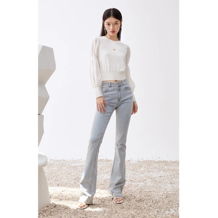ochirly denim trousers women's 2022 new autumn dress flared trousers slim fit and thin 1WY312164N denim blue 610 L170/74A ochirly denim trousers women's 2022 new autumn dress flared trousers slim fit and thin 1WY312164N denim blue 610 L170/74A