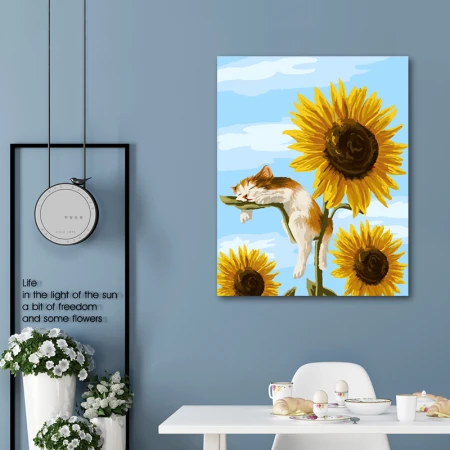 Cuttlefish DIY digital oil painting 3476 cat sunflower 40*50cm coloring painting porch hand-painted oil painting decorative painting Cuttlefish DIY digital oil painting 3476 cat sunflower 40*50cm coloring painting porch hand-painted oil painting decorative painting