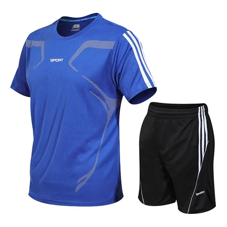 Sports suit men's new fashion all-match casual suit men's fitness quick-drying underwear male students basketball uniform thin section breathable running sportswear outdoor two-piece suit sportswear large size men's clothing blue 2XL Sports suit men's new fashion all-match casual suit men's fitness quick-drying underwear male students basketball uniform thin section breathable running sportswear outdoor two-piece suit sportswear large size men's clothing blue 2XL