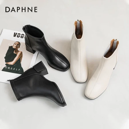 Daphne's official Martin boots women's 2022 autumn and winter new short boots plus velvet all-match thin boots French small ankle boots black single-line style 38 Daphne's official Martin boots women's 2022 autumn and winter new short boots plus velvet all-match thin boots French small ankle boots black single-line style 38