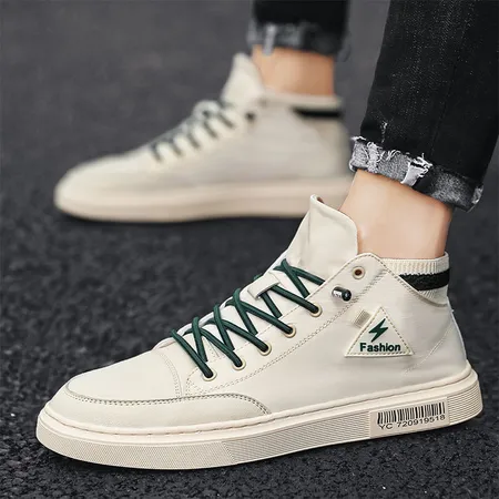 High-top shoes men's 2022 summer new Korean version trendy small white canvas shoes all-match casual leather student skate shoes 801 white camel cloth surface 43 High-top shoes men's 2022 summer new Korean version trendy small white canvas shoes all-match casual leather student skate shoes 801 white camel cloth surface 43