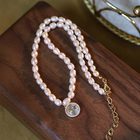 Edel baroque freshwater pearl necklace female opal star pendant design French elegant high-end temperament necklace birthday gift for wife and girlfriend A3Y305 twin star pearl necklace Edel baroque freshwater pearl necklace female opal star pendant design French elegant high-end temperament necklace birthday gift for wife and girlfriend A3Y305 twin star pearl necklace