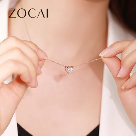 Zocay Diamond Pendant Heartbeat Rose 18K Gold Love Diamond Necklace Pendant Heart-shaped Holiday Gift D08721 Pendant with Silver Chain Zocay Diamond Pendant Heartbeat Rose 18K Gold Love Diamond Necklace Pendant Heart-shaped Holiday Gift D08721 Pendant with Silver Chain