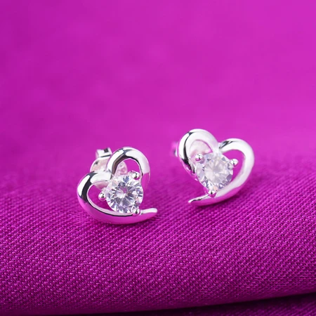 Oloxi 925 silver ear needle women's heart earrings love fashion silver jewelry women's earrings white heart earrings Oloxi 925 silver ear needle women's heart earrings love fashion silver jewelry women's earrings white heart earrings