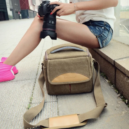 Camera bag men's and women's SLR micro-single camera bag Sudiro single shoulder suitable for 650D800D700D750D850D200D khaki Camera bag men's and women's SLR micro-single camera bag Sudiro single shoulder suitable for 650D800D700D750D850D200D khaki