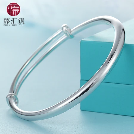 Zhenhui silver 999 fine silver push-pull adjustable women's solid bracelet silver jewelry jewelry gift simple fashion all-match round stick smooth surface for girlfriend about 25g with certificate birthday gift Zhenhui silver 999 fine silver push-pull adjustable women's solid bracelet silver jewelry jewelry gift simple fashion all-match round stick smooth surface for girlfriend about 25g with certificate birthday gift