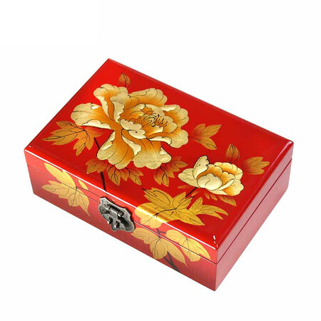 Nine-color jiucai jewelry box Pingyao push light lacquerware Hand-made collections for women’s day gifts Push light lacquer jewelry box Shanxi specialty red gold peony Nine-color jiucai jewelry box Pingyao push light lacquerware Hand-made collections for women’s day gifts Push light lacquer jewelry box Shanxi specialty red gold peony