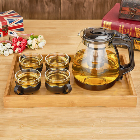 Lilac glass teapot, thick and heat-resistant, filtered scented tea kettle, anti-collision bottom protection, durable office kung fu teacup, glass tea set 1700ml Lilac glass teapot, thick and heat-resistant, filtered scented tea kettle, anti-collision bottom protection, durable office kung fu teacup, glass tea set 1700ml