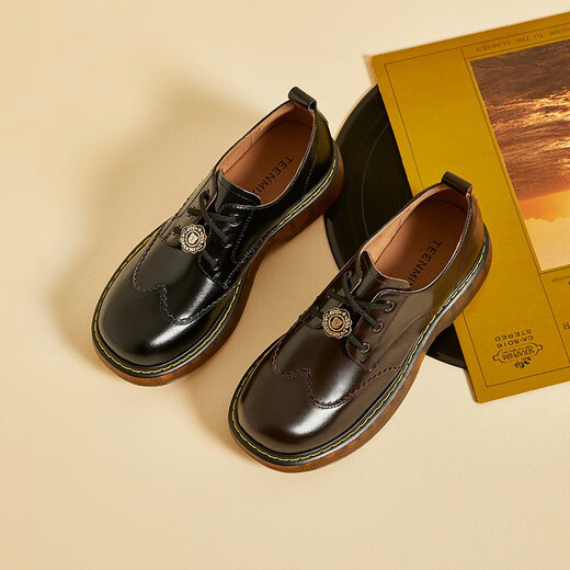 Tianmeiyi Shoes Women's Shoes Shopping Mall Same Style Lace-up Casual College British Retro Women's Shoes CRP22CM3 Black 39 Tianmeiyi Shoes Women's Shoes Shopping Mall Same Style Lace-up Casual College British Retro Women's Shoes CRP22CM3 Black 39