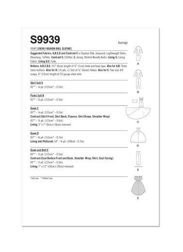 SIMPLICITY 11.5" Doll Clothing Sewing Pattern SIMPLICITY 11.5" Doll Clothing Sewing Pattern
