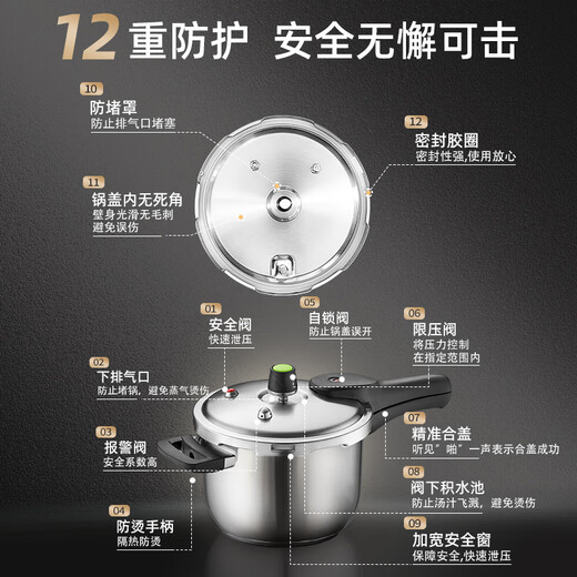 ASD pressure cooker 304 stainless steel six insurance 6.5L pressure cooker gas electromagnetic universal WG1824DN ASD pressure cooker 304 stainless steel six insurance 6.5L pressure cooker gas electromagnetic universal WG1824DN