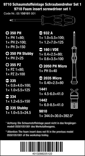 Wera 05150101001 9710 泡沫插入螺丝刀套装 1 18 件 Wera 05150101001 9710 泡沫插入螺丝刀套装 1 18 件