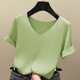 Pincai ice silk 2021 spring and summer new sweater women's Korean version of the self-cultivation base solid color V-neck short-sleeved T-shirt women's top trendy white large size recommendation 135-160 kg Pincai ice silk 2021 spring and summer new sweater women's Korean version of the self-cultivation base solid color V-neck short-sleeved T-shirt women's top trendy white large size recommendation 135-160 kg