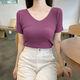 Pincai ice silk 2021 spring and summer new sweater women's Korean version of the self-cultivation base solid color V-neck short-sleeved T-shirt women's top trendy white large size recommendation 135-160 kg Pincai ice silk 2021 spring and summer new sweater women's Korean version of the self-cultivation base solid color V-neck short-sleeved T-shirt women's top trendy white large size recommendation 135-160 kg