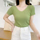 Pincai ice silk 2021 spring and summer new sweater women's Korean version of the self-cultivation base solid color V-neck short-sleeved T-shirt women's top trendy white large size recommendation 135-160 kg Pincai ice silk 2021 spring and summer new sweater women's Korean version of the self-cultivation base solid color V-neck short-sleeved T-shirt women's top trendy white large size recommendation 135-160 kg