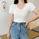 Pincai ice silk 2021 spring and summer new sweater women's Korean version of the self-cultivation base solid color V-neck short-sleeved T-shirt women's top trendy white large size recommendation 135-160 kg Pincai ice silk 2021 spring and summer new sweater women's Korean version of the self-cultivation base solid color V-neck short-sleeved T-shirt women's top trendy white large size recommendation 135-160 kg