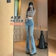 Pincai American-style raw-edged micro-flared jeans women's elastic fashion retro loose horseshoe mopping pants P12KN1078 Pincai American-style raw-edged micro-flared jeans women's elastic fashion retro loose horseshoe mopping pants P12KN1078