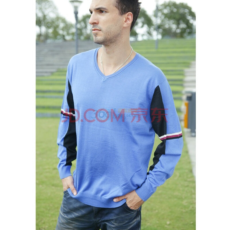 【圣迪勒<em>桃心领男士</em>长袖<em>毛衣</em> C2016-039宝兰