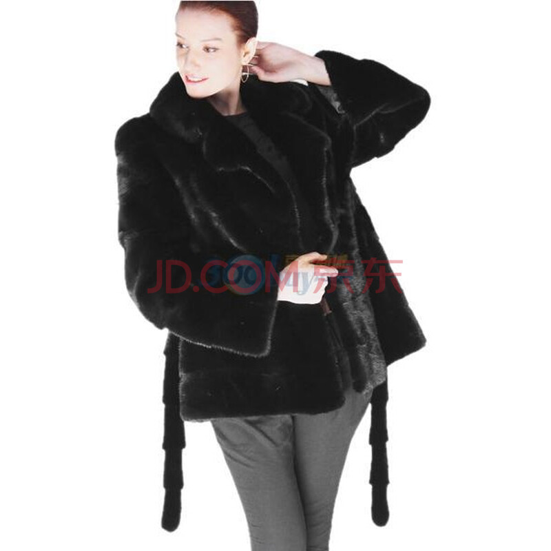 【天诚经典中长款西服领貂皮大衣黑色XL】天