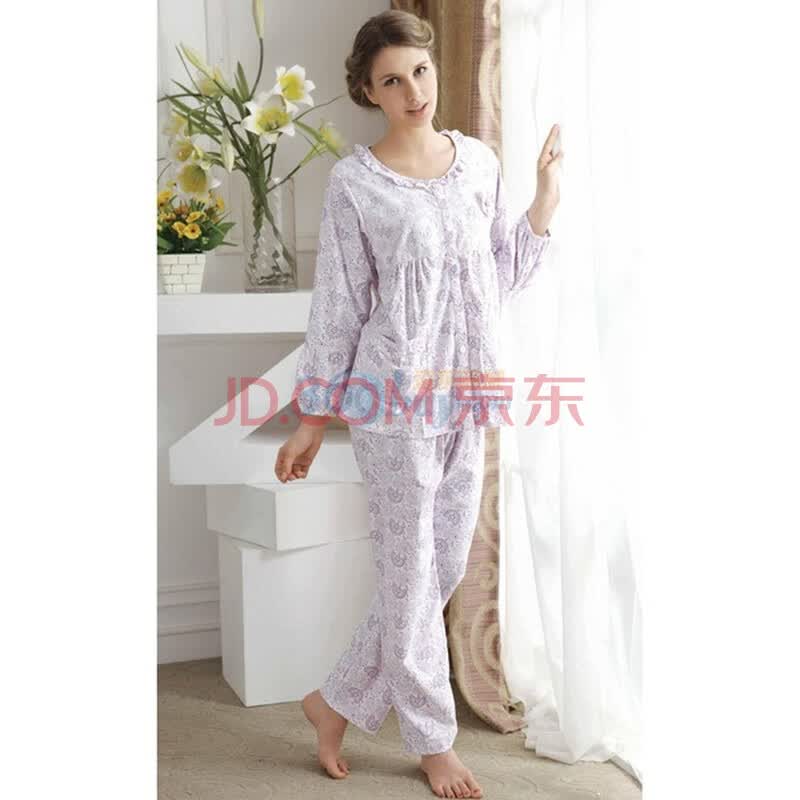 【卡贝琪纯棉女士睡衣套装88056紫色L】卡贝琪纯