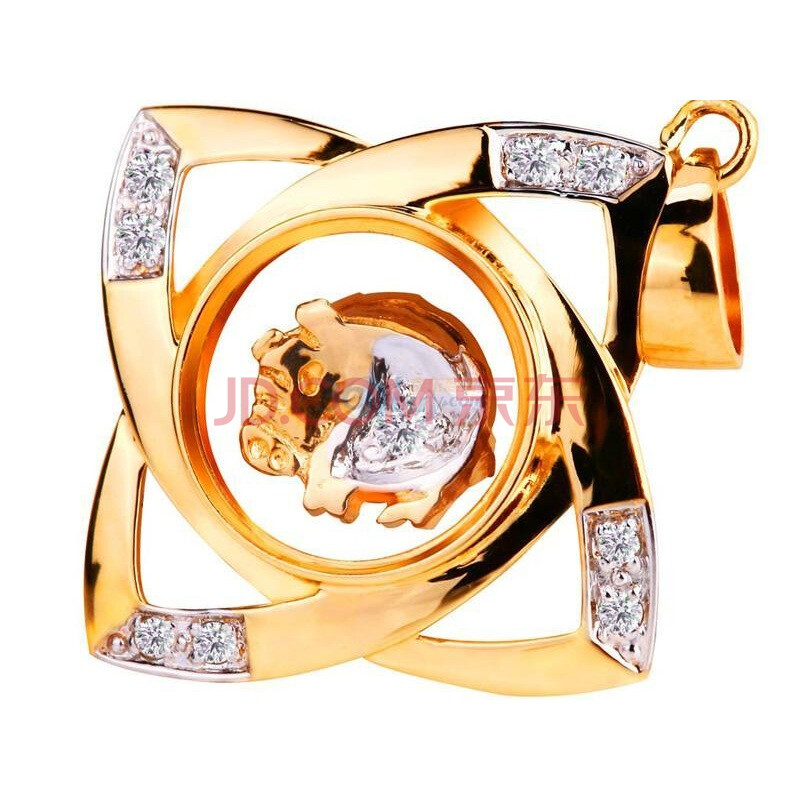 【梦克拉金猪生肖 时来运转18K彩金钻石吊坠