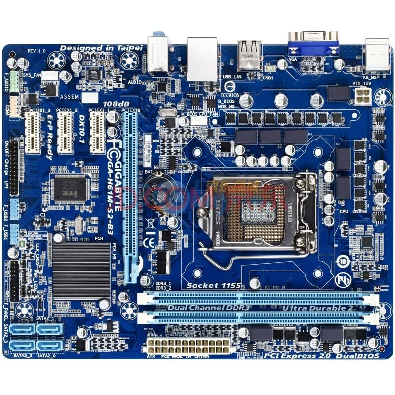 技嘉（GIGABYTE）GA-H61M-S2-B3 rev.1.0主板(Intel H61 /LGA 1155)