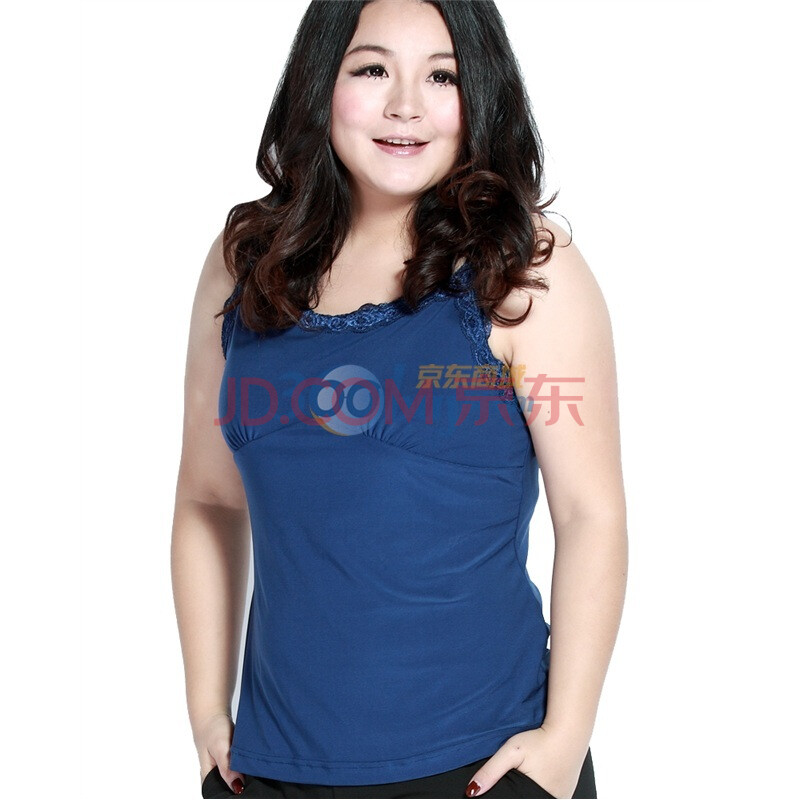 MSSHE 加大码女装2012新款胖MM春装吊带蕾丝边百搭吊带衫9160 宝蓝色 4XL