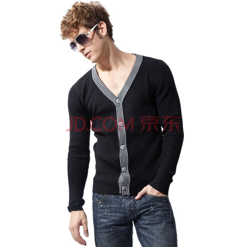 九牧王旗下格利派蒙 针织长袖<em>黑色开衫</em>毛衣针