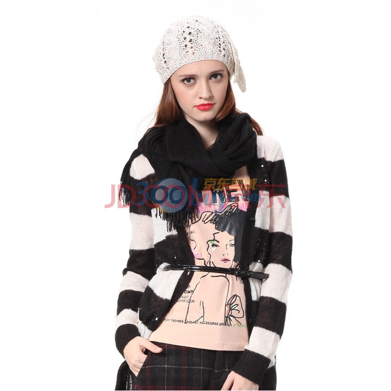 <em>欧时力Ochirly</em>秋冬黑豹<em>条纹</em>马海毛V领长袖开衫