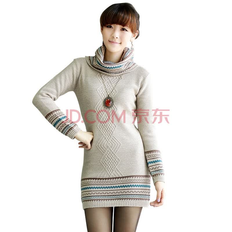 蓝海湾<em>韩版</em>复古花纹大翻领修身<em>毛衣</em>664 杏色 