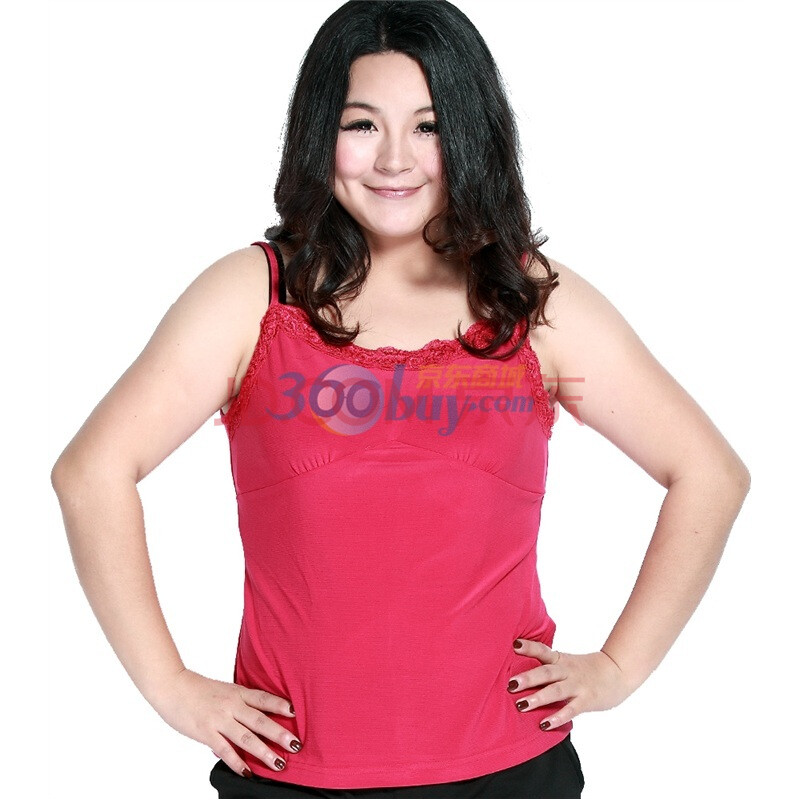 MSSHE 加大码女装2012新款胖MM春装吊带蕾丝边百搭吊带衫9160 西瓜红 4XL