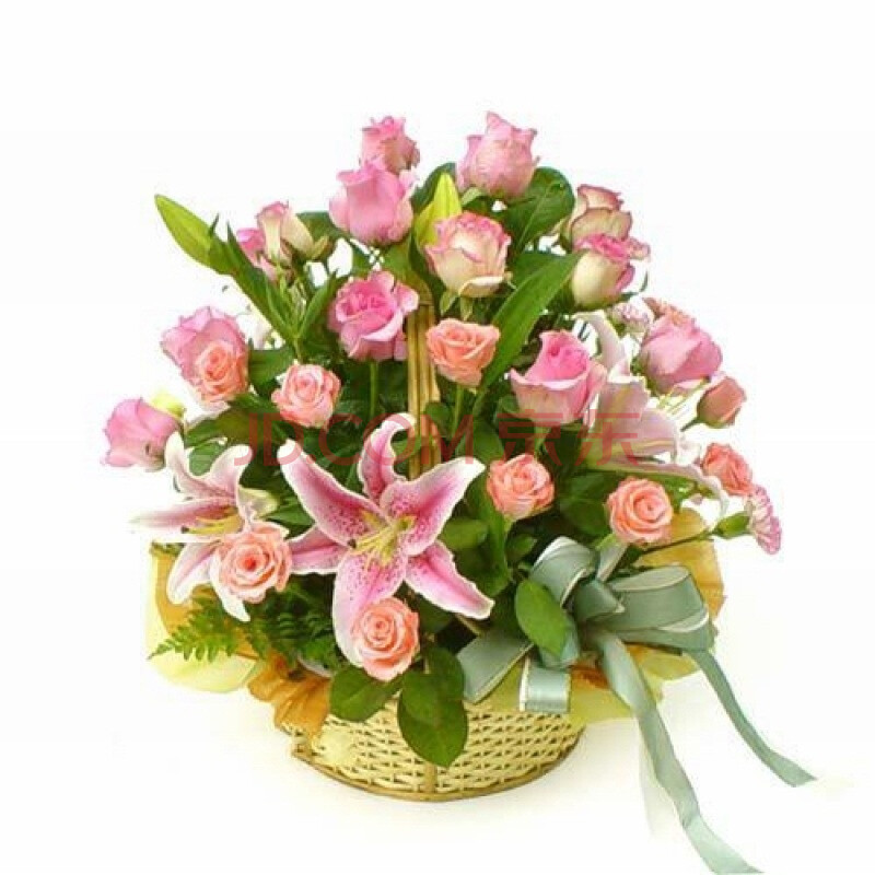 鲜花花篮 22枝玫瑰 6枝百合 8枝康乃馨 一篮