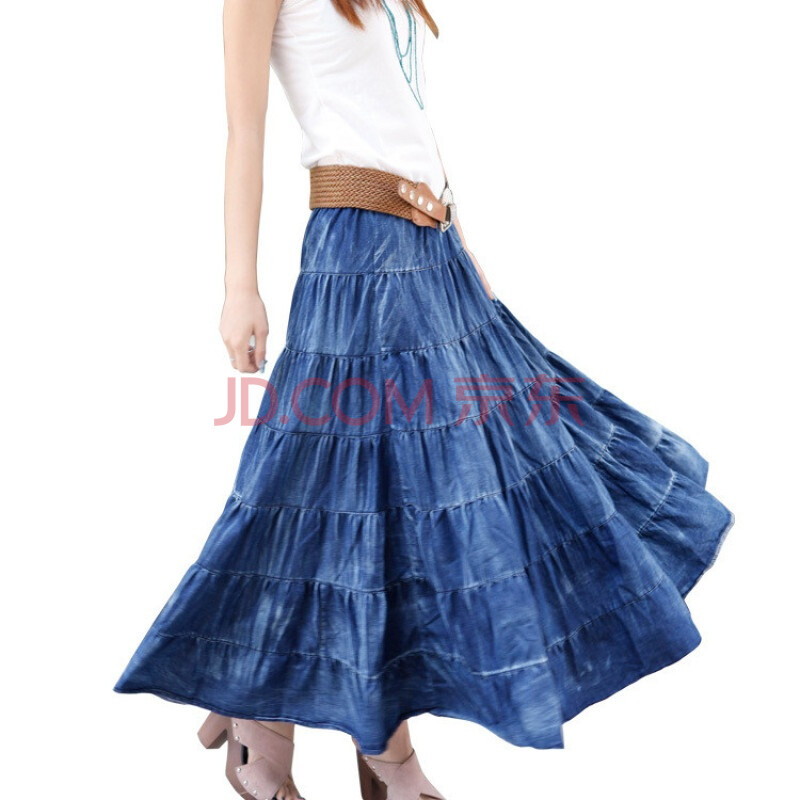 蝶恋 民族复古优雅大摆裙 1817 中蓝色 M图片